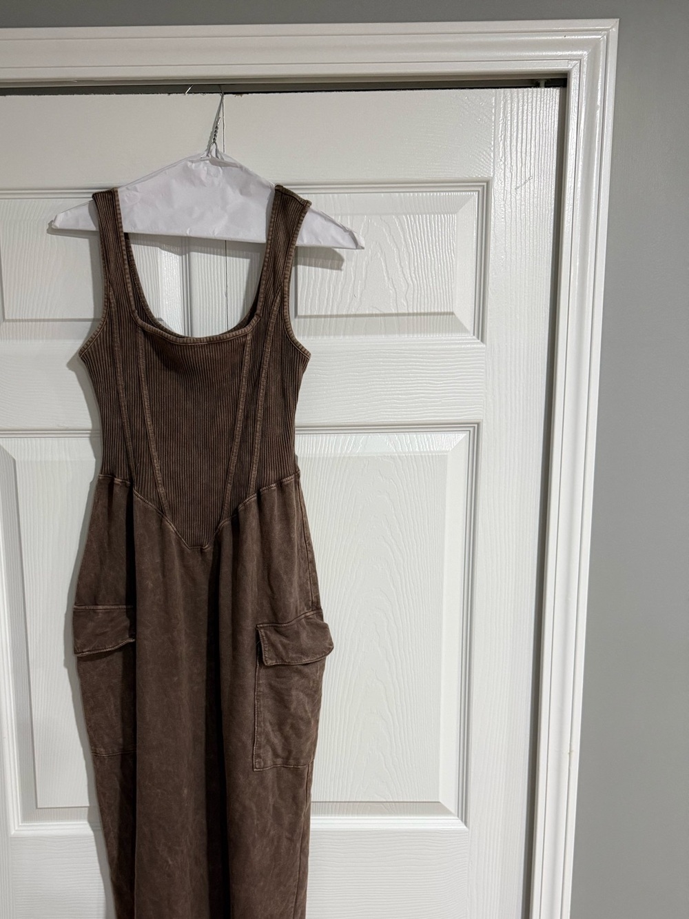 AKIRA Brown Ribbed Tank Midi Dress with Side Pockets